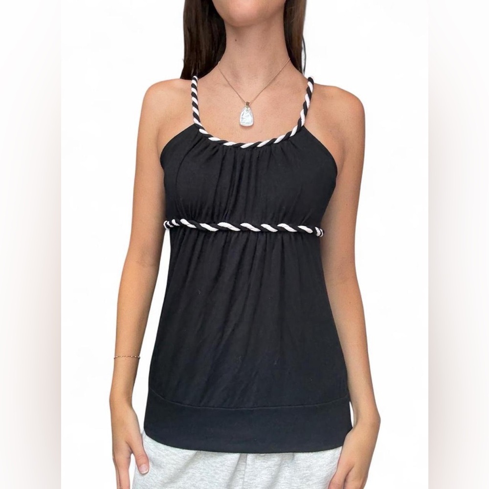 Black Rope-Trim Spaghetti Tank Top -  Women